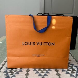 Louis Vuitton Bold Orange Gift Bag with Blue Handles - Large